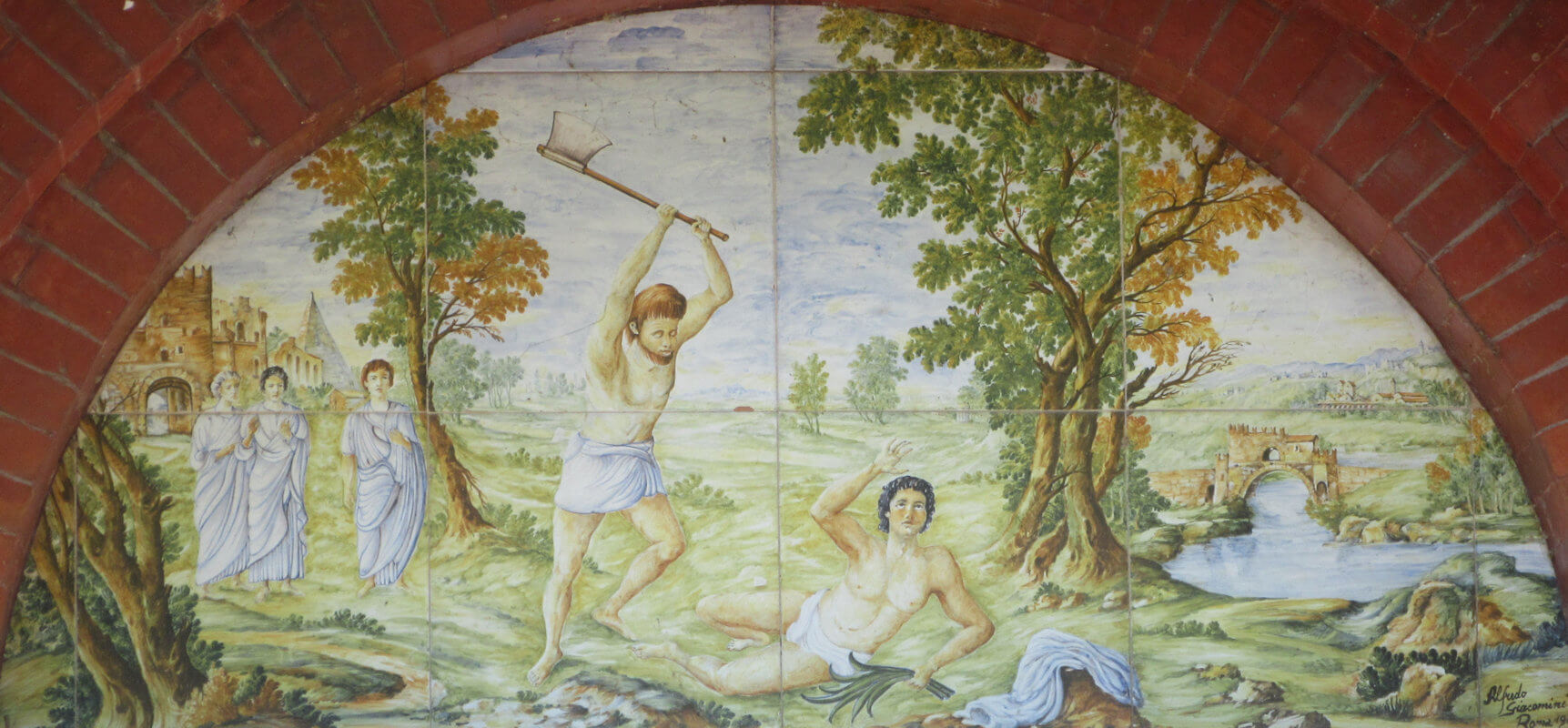 Fresko: Die Hinrichtung des Märtyrers Alexander, an der ihm geweihten Pfarrkirche gegenüber den Katakomben des Alexander in Rom