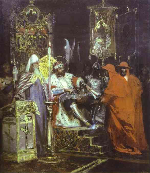 Henryk Siemiradzki: Alexander empfängt die Gesandten des Papstes, 1876, im Russischen Museum in St. Petersburg