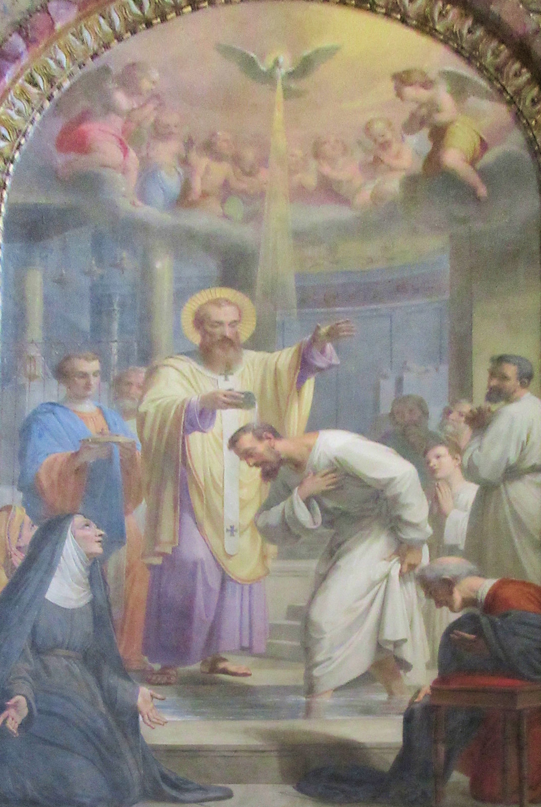 Pietro Gagliardi: Augustinus wird von Ambrosius im Beisein seiner Mutter Monika getauft, um 1850, in der Kirche Sant'Agostino in Rom