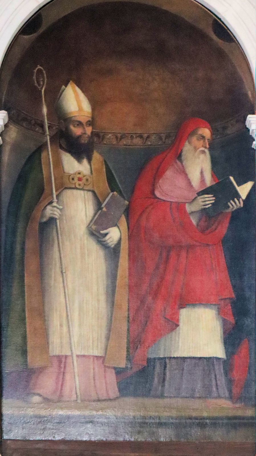 Girolamo Santacroce: Augustinus (links) mit Hieronymus, um 1530, in der Kirche Madonna dell'Orto in Venedig