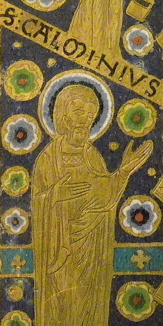 Emailldarstellung auf dem „Schrein von Calminius und Namdia”, 12. Jahrhundert, in der Pfarrkirche in Mozac
