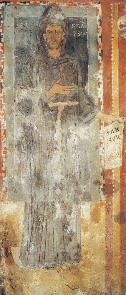 Wandgemälde: älteste, noch zu Lebzeiten entstandene Darstellung von Franziskus, im Kloster Sacro Speco in Subiaco
