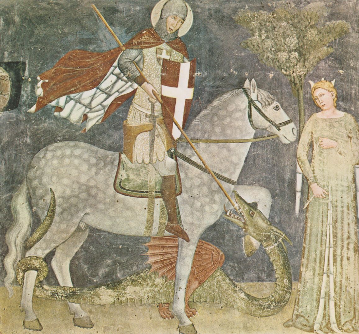 Fresko: Georg zerstört den Drachen und rettet die Prinzessin, 13. Jahrhundert, in der Kirche San Zeno in Verona