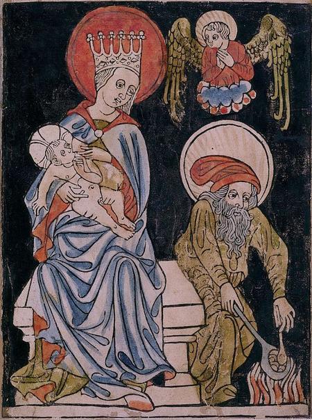 kolorierter Holzschnitt: Die Heilige Familie, 15. Jahrhundert, im Albertina Kunstmuseum in Wien