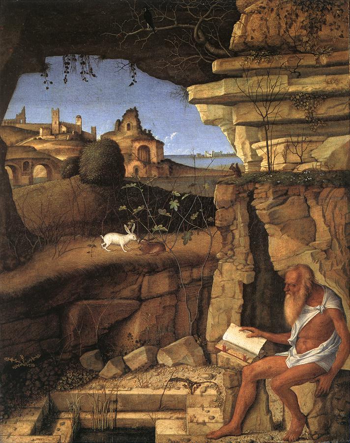 Giovanni Bellini: Hieronymus liest in der Landschaft, 1505, in der National Gallery of Art in Washington