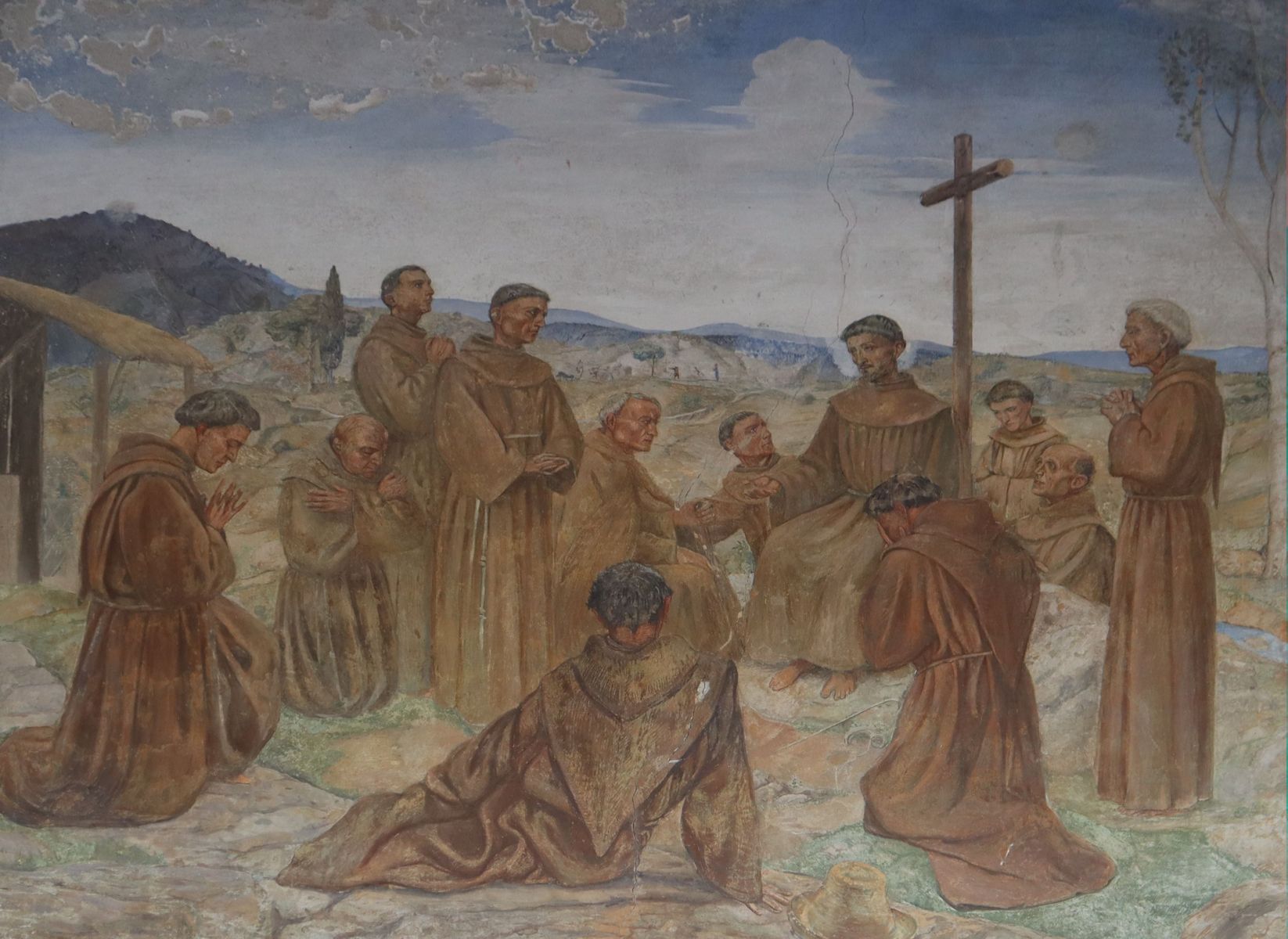 Franziskus mit den ersten Brüdern, Fresko im „Korridor der Stigmatisierung” im Sanktuarium La Verna