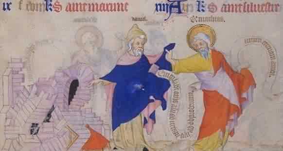 Petites Heures des Johannes von Berry: Matthias (rechts) mit dem Propheten Daniel, 14. Jahrhundert, Bibliothèque Nationale de France in Paris