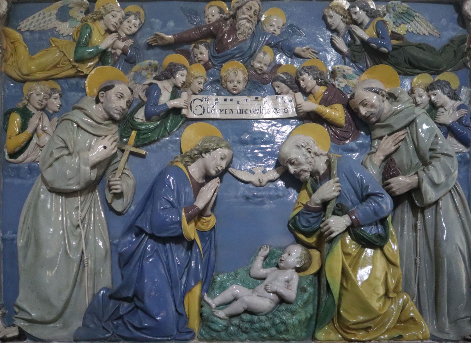 Andrea und Lucca della Robbia: Jesu' Geburt, Relief, vor 1493, in der Kirche Santa Maria degli Angel auf dem Felsen La Verna