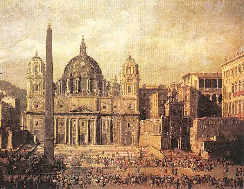 Viviano Codazzi: Petersdom, 1630. Die beiden Glockentürme rechts und links wurden später wieder entfernt.