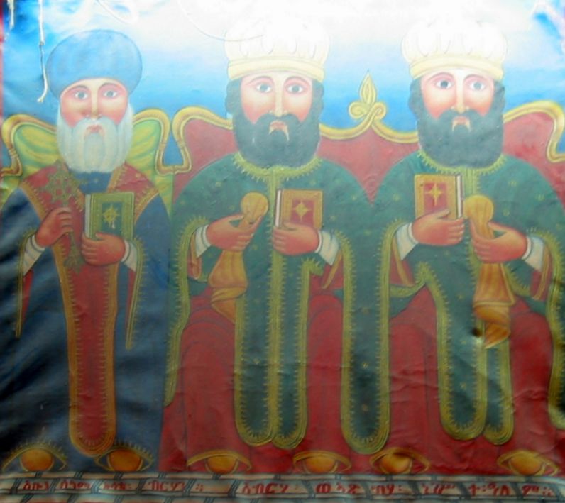 Wandmalerei: Abba == Salama, Abrehā und Aṣbeḥa, in der Chirkos-Kirche in Wukro