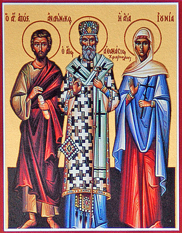 Griechische Ikone: Andronikos, Athanasios von Alexandria und Junia (von links)