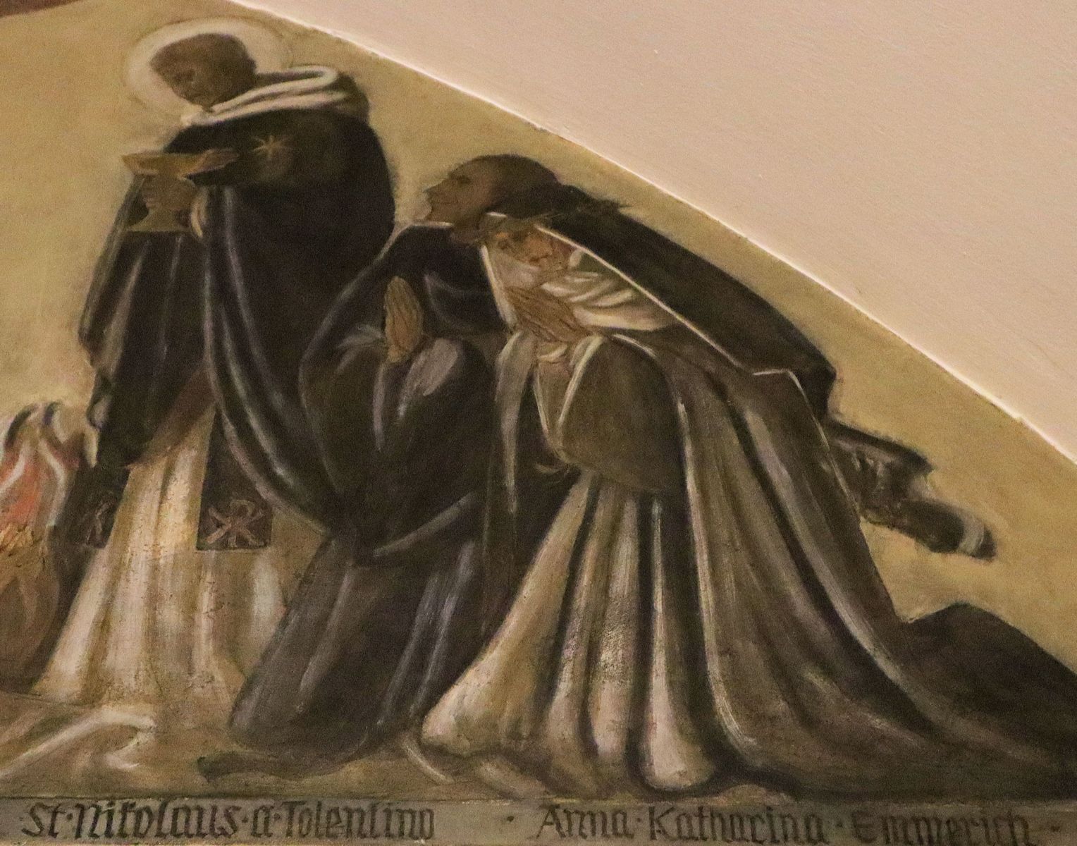 Anna Katharina Emmerick (rechts) mit Nikolaus von Tolentino, Fresko in der Augustinerkirche in Würzburg