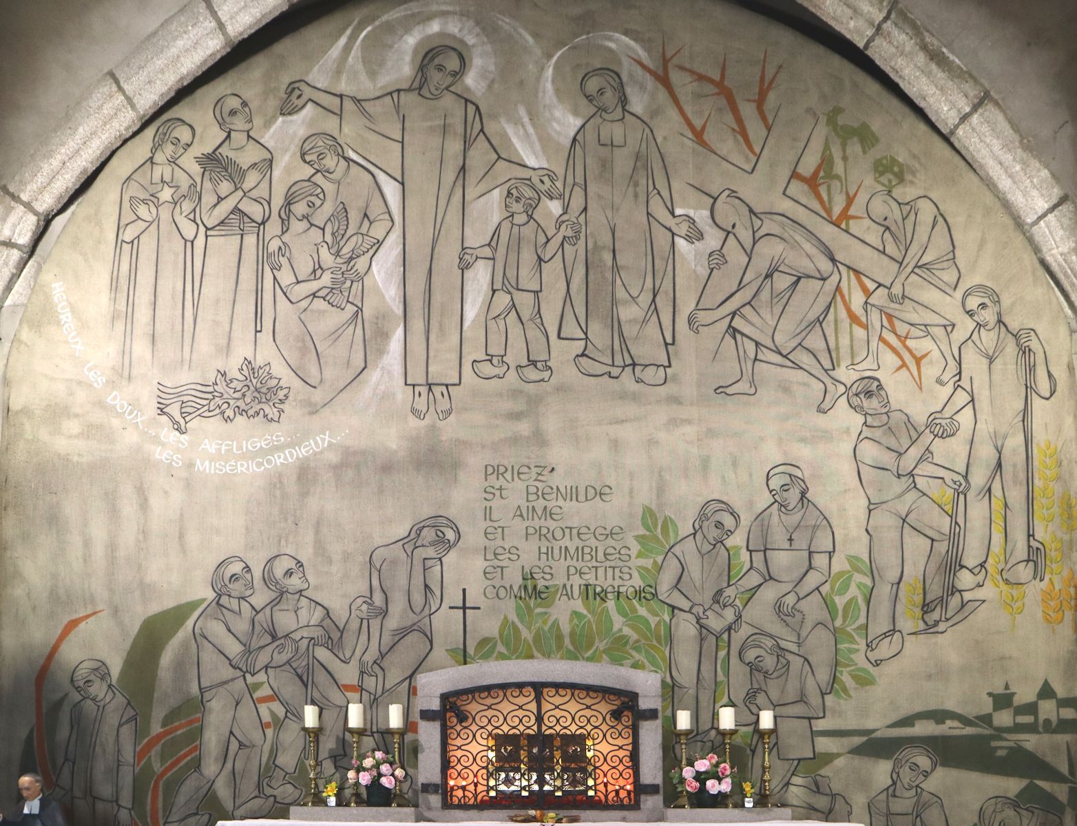 Lucien Gires und Jean-Pierre Sabadel: Fresken, 1975, in der Benildus-Kapelle in der Pfarrkirche in Saugues