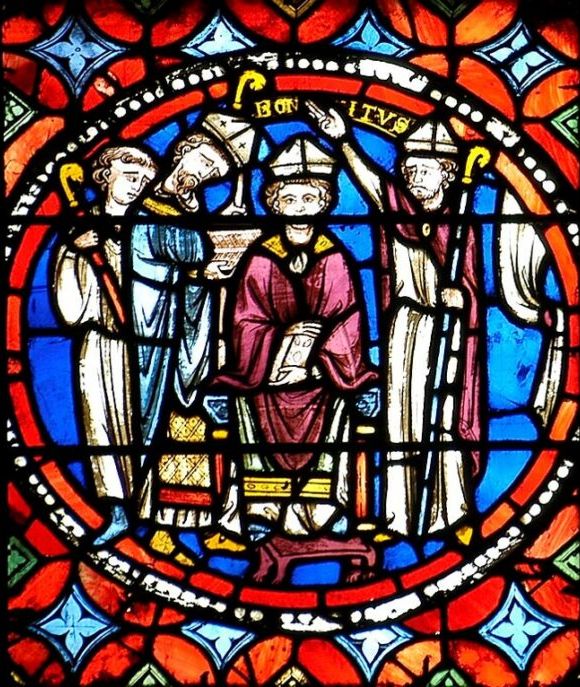 Glasfenster: Bonitus' Bischofsweihe, um 1275, in der Kathedrale in Clermont-Ferrand