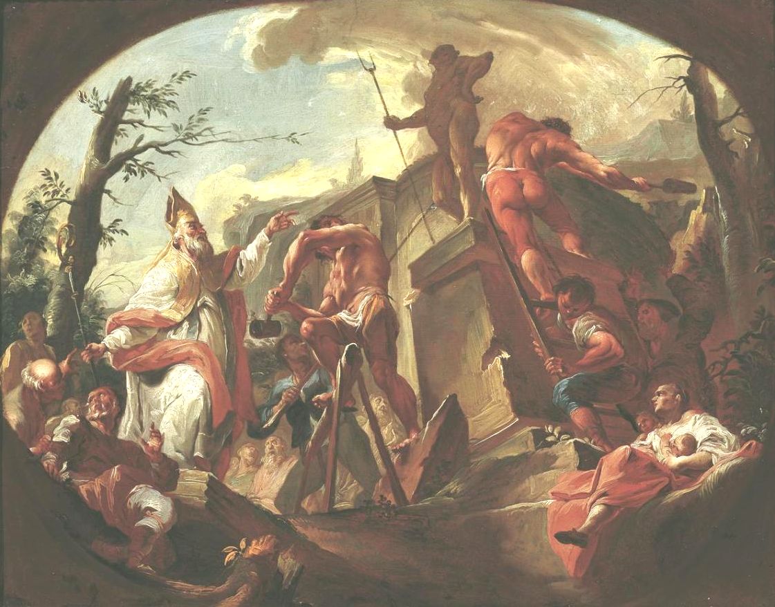 Paul Troger (?): Cassianus stürzt in Sabiona die Statue des Götzen Pluto, um 1752, in der Galerie Sanct Lucas in Wien