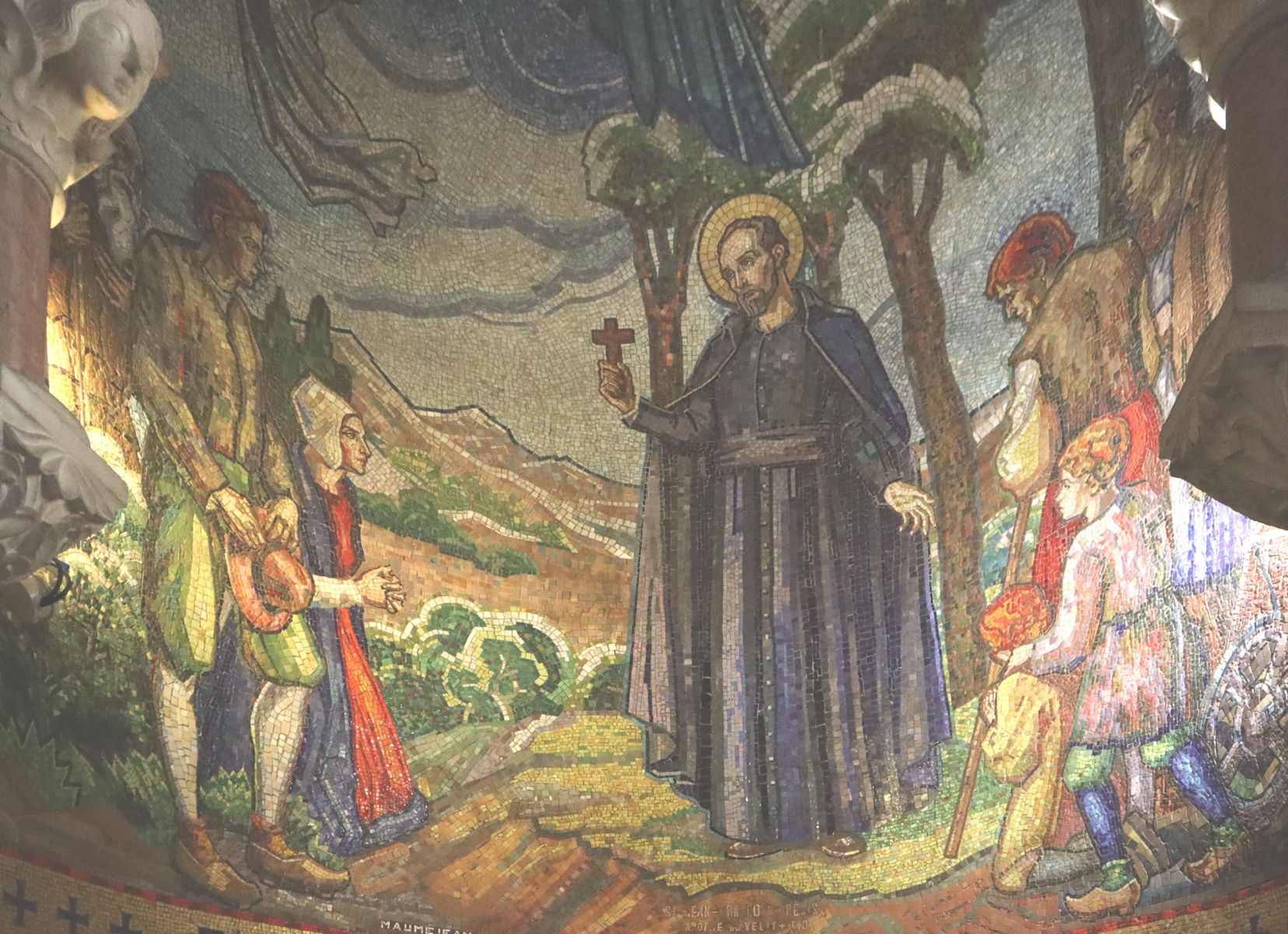 Atelier Mauméjean: Claudius als Volksmissionar, Mosaik, 1930, in der ihm geweihten Kapelle an der ehemaligen Niederlassung der Jesuiten in Paray-le-Monial