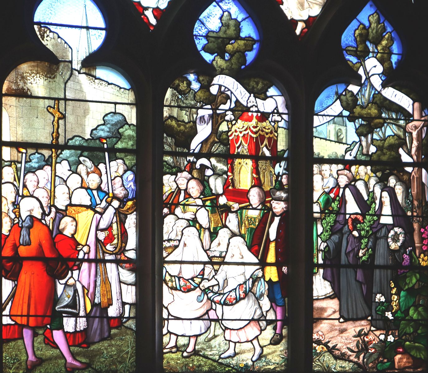 Lucien Begule: der Empfang der Gebeine von Coleta Boillet, Glasfenster, 1892, in der Pfarrkirche in Poligny