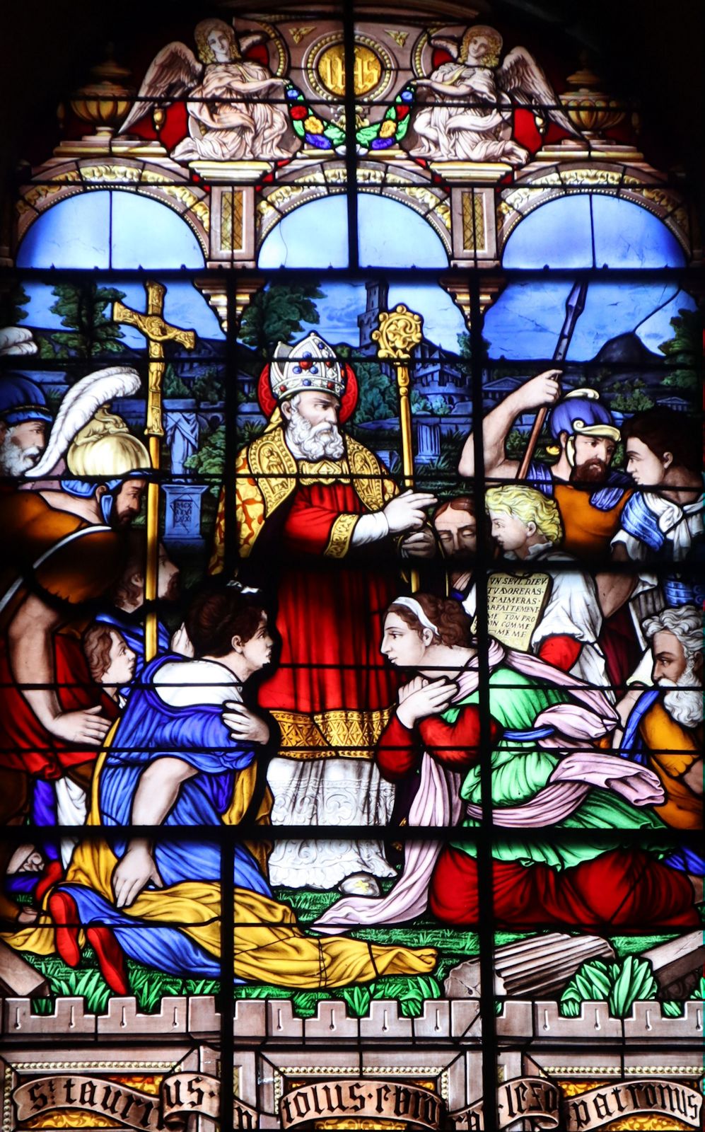 Glasfenster: Austremonius wird als Glaubensbote ausgesandt, in der Pfarrkirche in Lezoux
