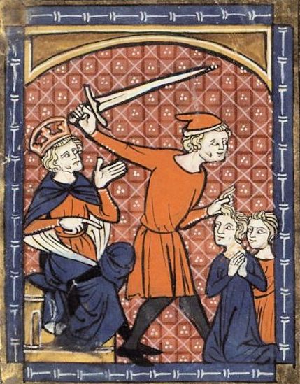 Buchmalerei: Martyrium von Gorgonius und Dorotheus. Aus: Jakobus de Voragine: Vies de saints, Paris, 14. Jahrhundert