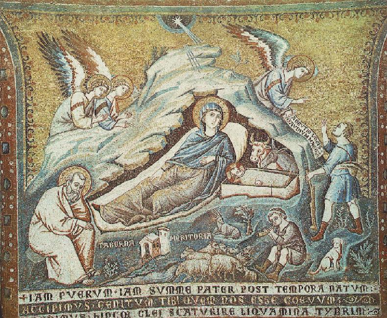 Pietro Cavallini: Jesu Geburt, Mosaik, 1291, in der Kirche S. Maria in Trastevere in Rom