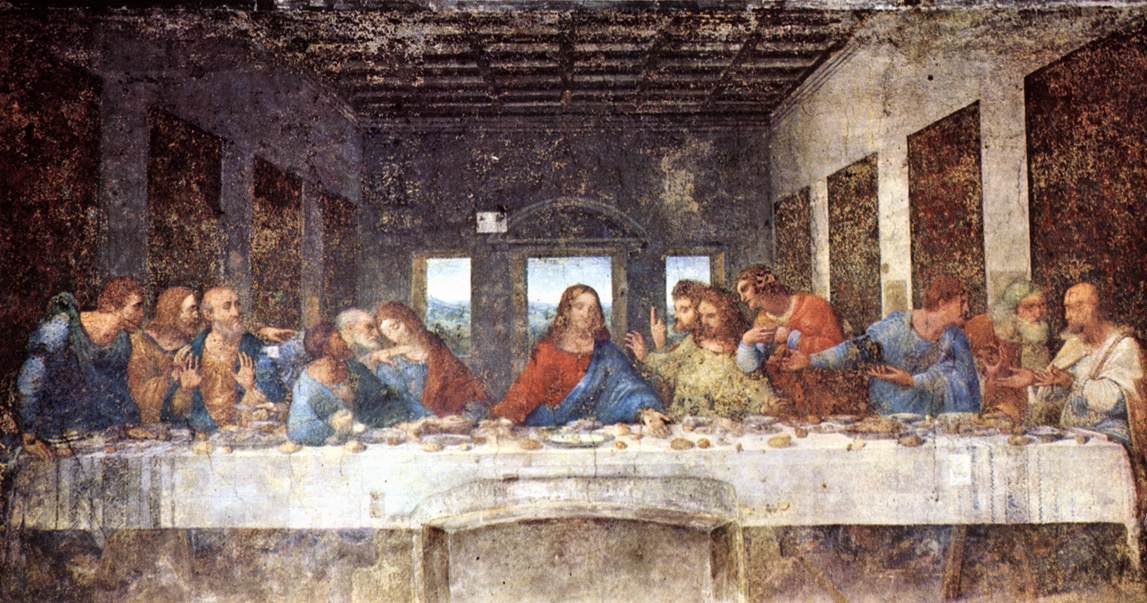 Leonardo da Vinci: Abendmahl, 1498, Wandbild im Kloster an Santa Maria delle Grazie in Mailand