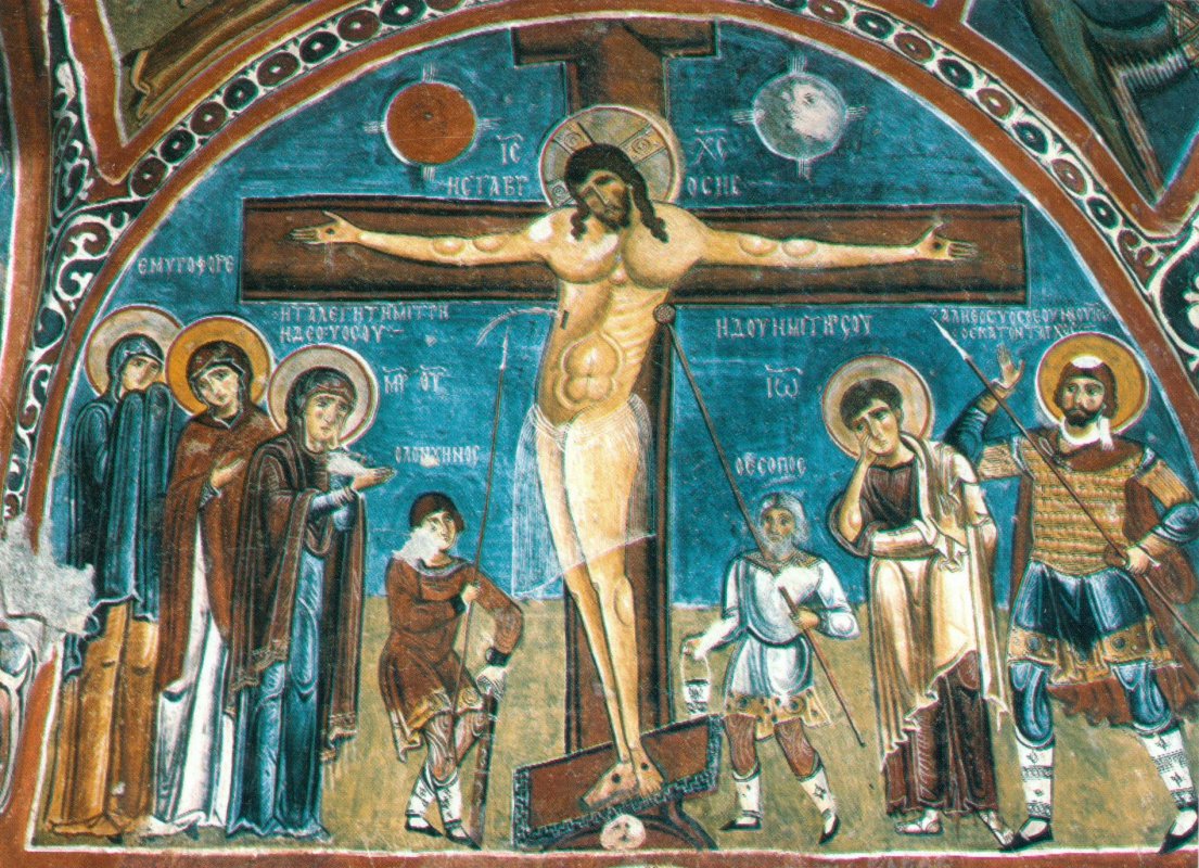 Gemälde: Kreuzigung Jesu, in der Karanlık-Kirche im Freilicht-Kirchenmuseum in Göreme
