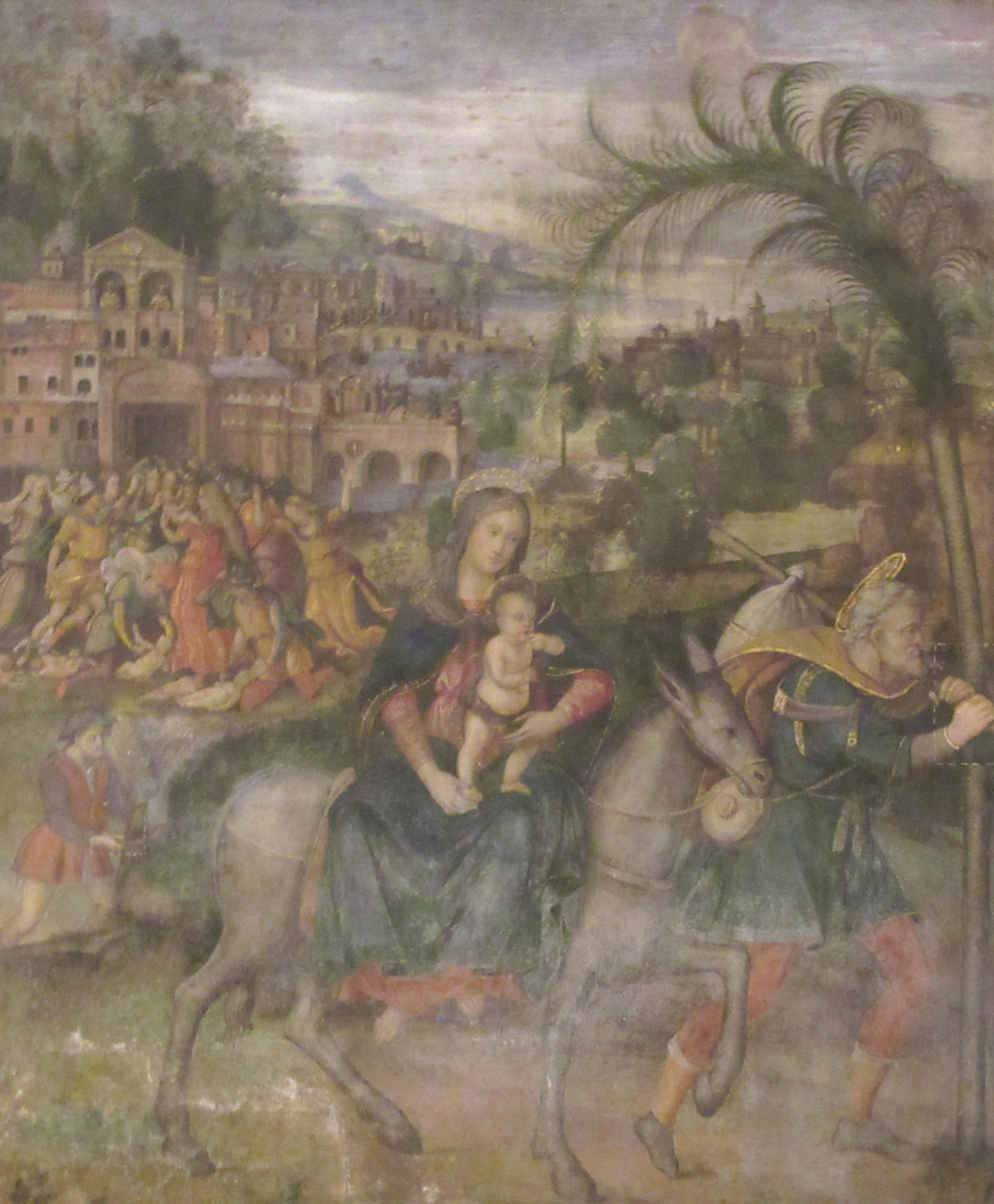 Baldassare Peruzzi (zugeschrieben): Flucht nach Ägypten, Fresko, um 1480, in der Hieronymus-Kapelle der Kirche S. Onofrio in Rom