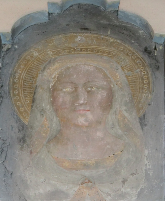 Fresko (Fragment): Darunter eine Tafel, nach der es Josef darstellt und aus dem 13. Jahrhundert stammt (!!), im Sanktuarium in Osimo