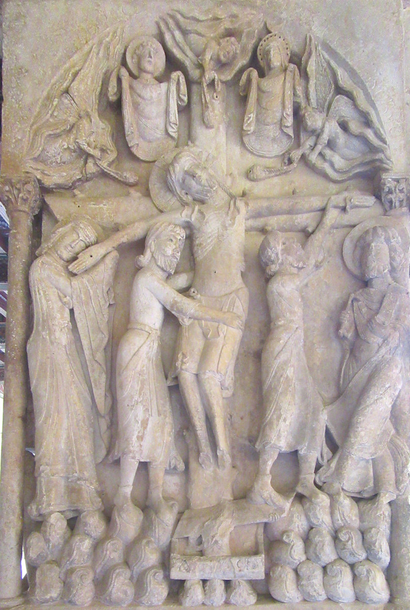 Relief: Der Gekreuzigte, 11. Jahrhundert, im Kreuzgang des Klosters Santo Domingo de Silos