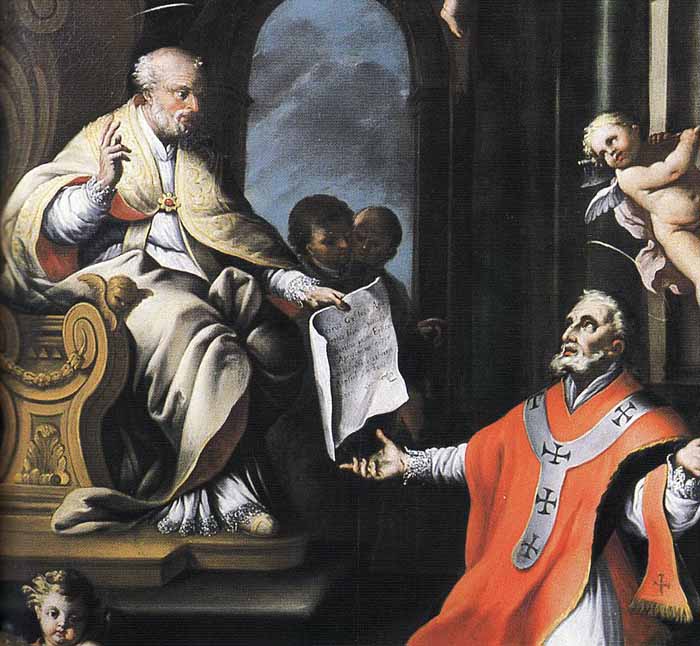 Libertinus (rechts) wird von Petrus als Biscof von Agrigent eingesetzt