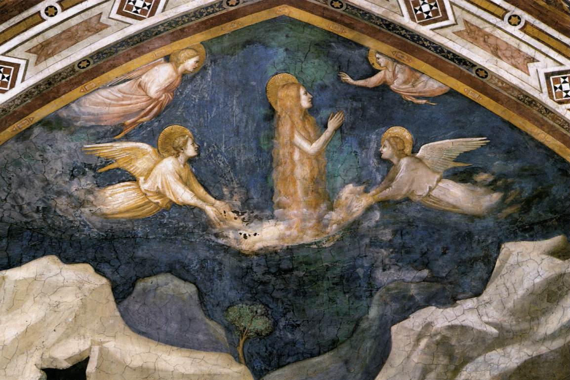 Giotto di Bondone: Die Himmelfahrt der Maria Magdalena, um 1320, Fresko in der Magdalena-Kapelle in der Unterkirche der Basilika di San Francesco in Assisi