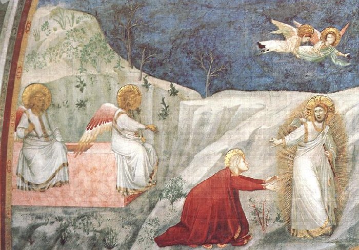 Giotto di Bondone: Noli me tangere, 1320. Fresko in der Magdalena-Kapelle in der Unterkirche der Basilika di San Francesco in Assisi