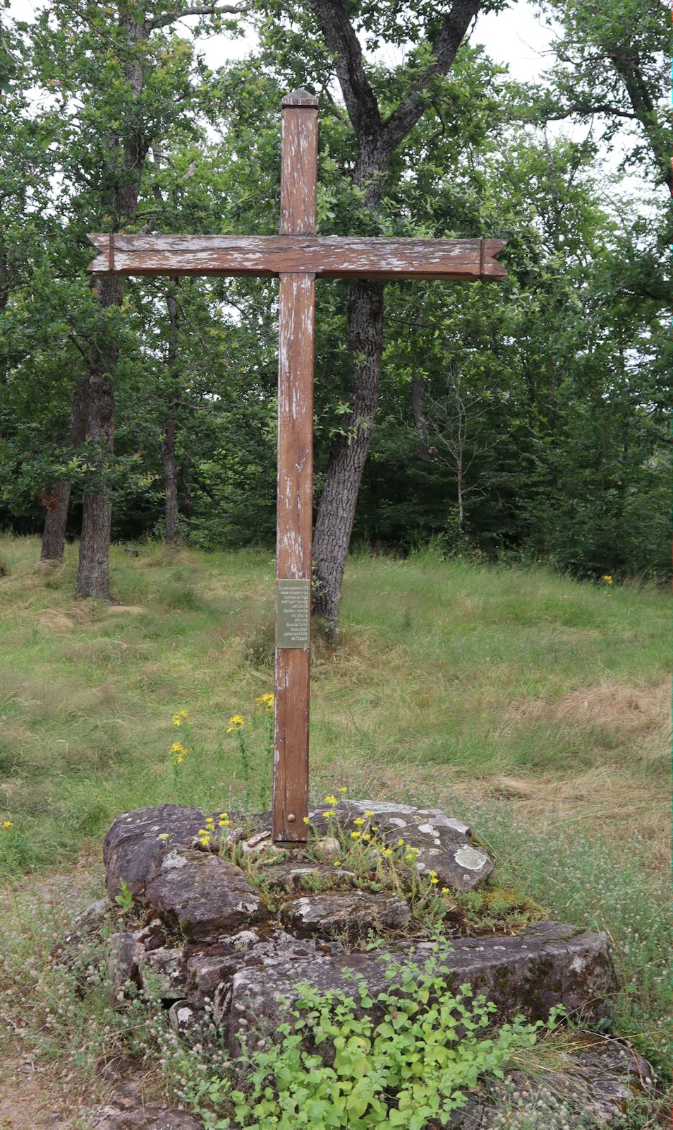 Kreuz an Marianus' Todesort im Wald nahe Entreaigues bei Évaux-les-Bains