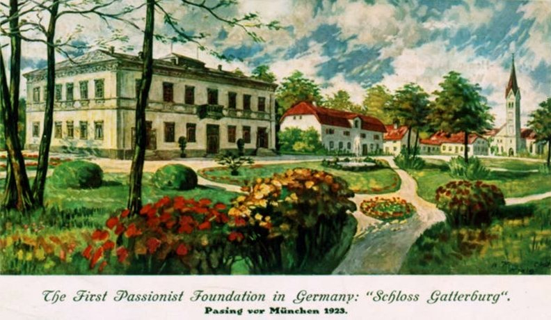 Postkarte: 'Die erste Passionisten-Gründung in Deutschland: „Schloss Gatterburg - Pasing vor München”, 1923'