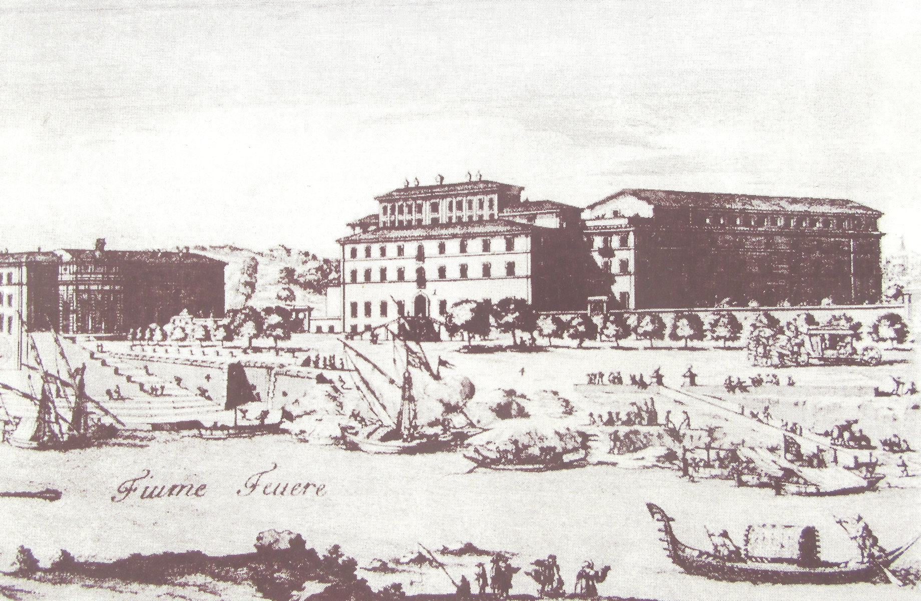 historischer Stich von 1699: Hospiz di S. Michele im Stadtteil Trastevere in Rom