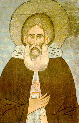 Mikhail Soutchanski: Sergius, Stickerei aus dem 15. Jahrhundert, im Kloster der Heiligen Dreieinigkeit in Radonezh