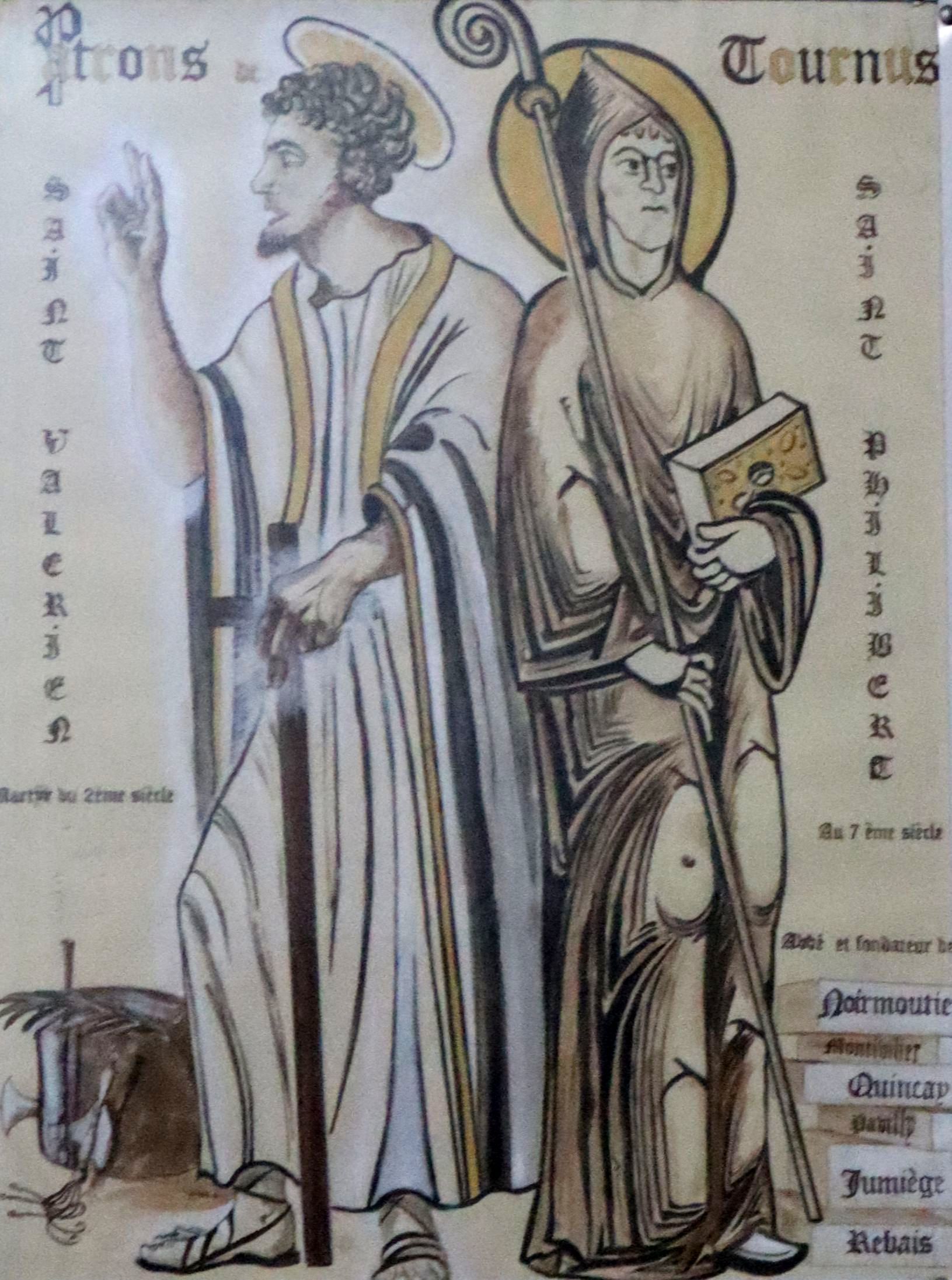 Grafik: Valerianus und Philibert von Jumièges, in der Kirche Saint-Philibert in Tournus