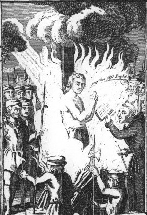 G. Terry: Die Verbrennung von William Hunter, Kupferstich, 1776. Aus: John Foxe: The Book of Martyrs, London, 1784
